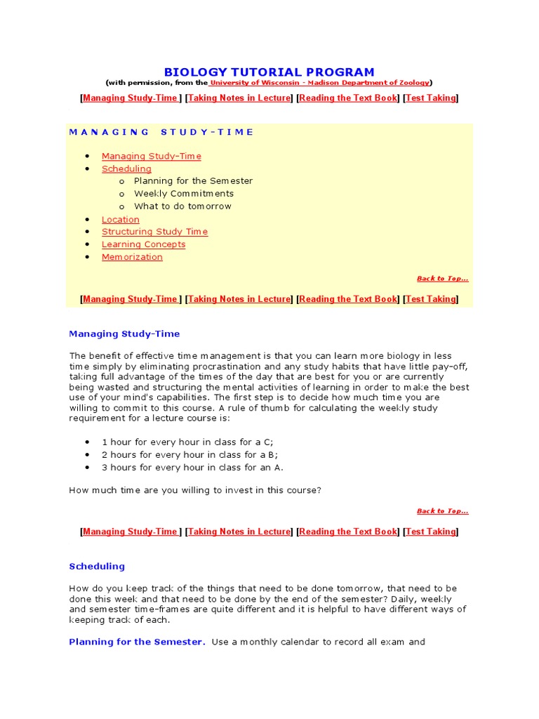 Biology Tutorial Program: Managing Study-Time Taking Notes in Lecture ...