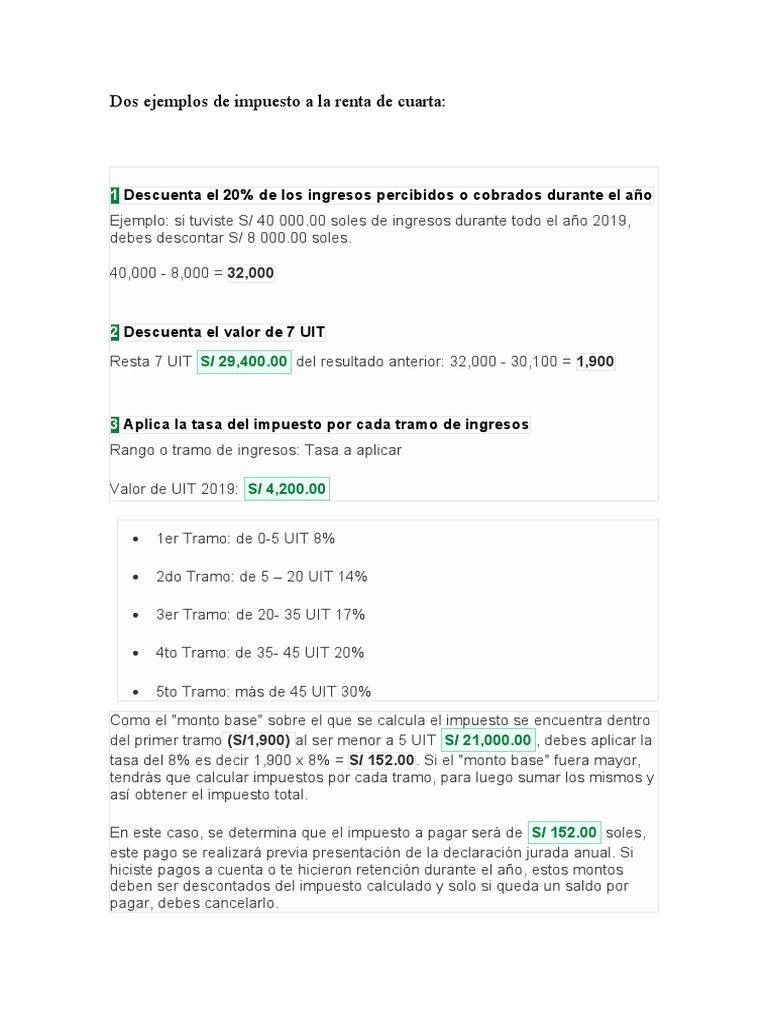 Cálculo Impuesto a la Renta 4ta y 5ta | PDF | Impuesto sobre la renta ...