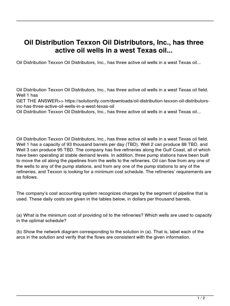 Oil Distribution Texxon Oil Distributors Inc Has Three Active Oil Wells