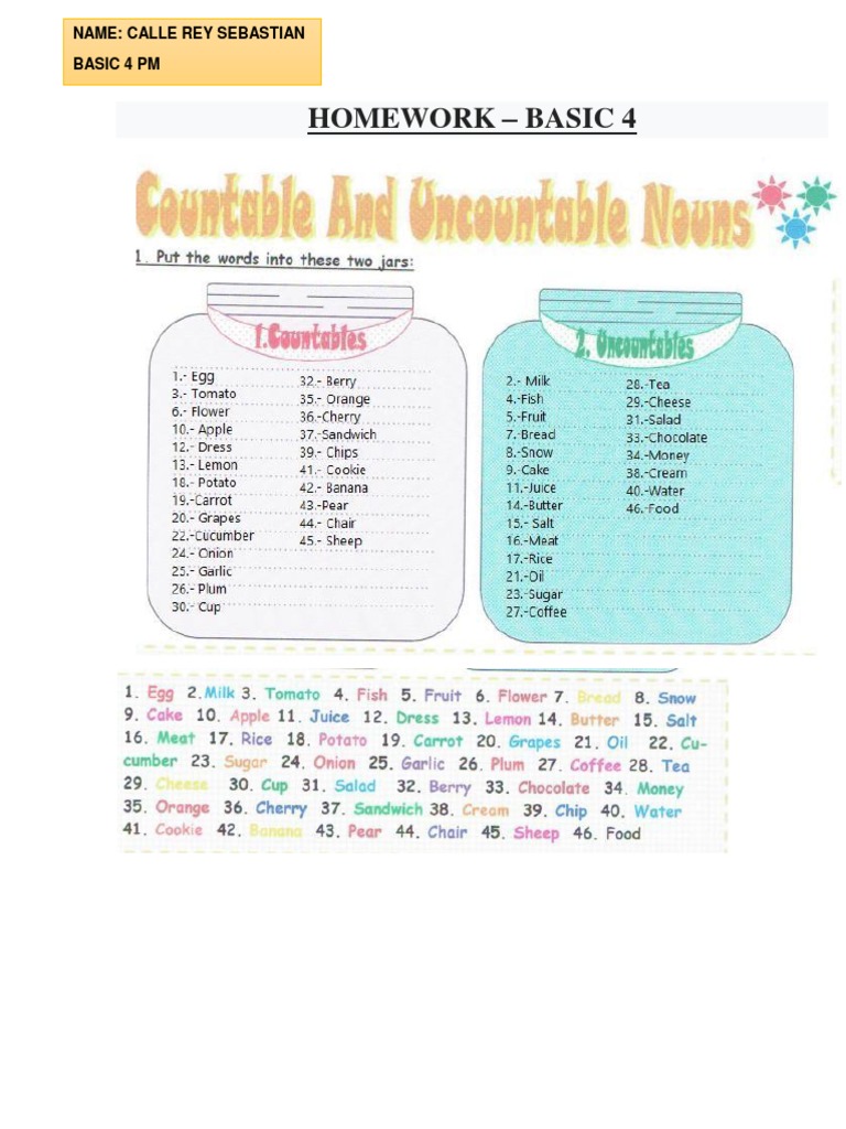 Basic 4 Homework: Food Vocabulary | PDF