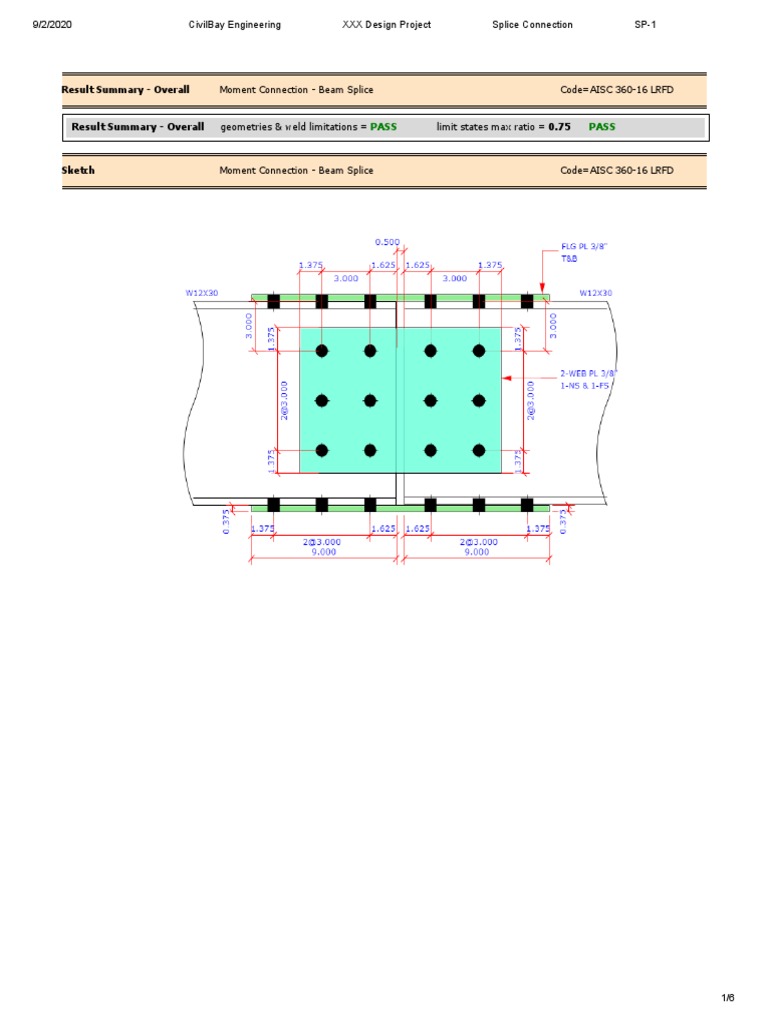 Result Summary - Overall: Moment Connection - Beam Splice Code AISC 360 ...
