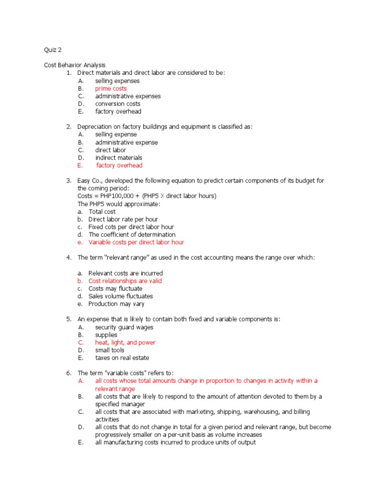 Quiz 1 Answer Key PDF Cost Labour Economics