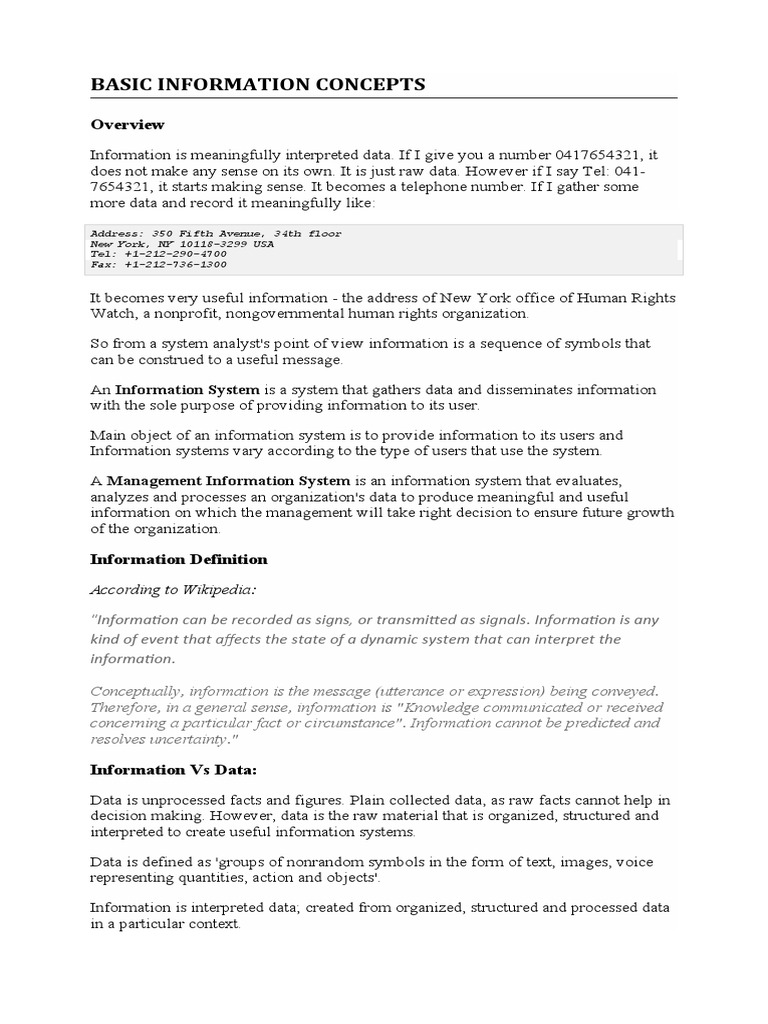 Basic Information Concepts: According To Wikipedia | PDF | Statistical ...