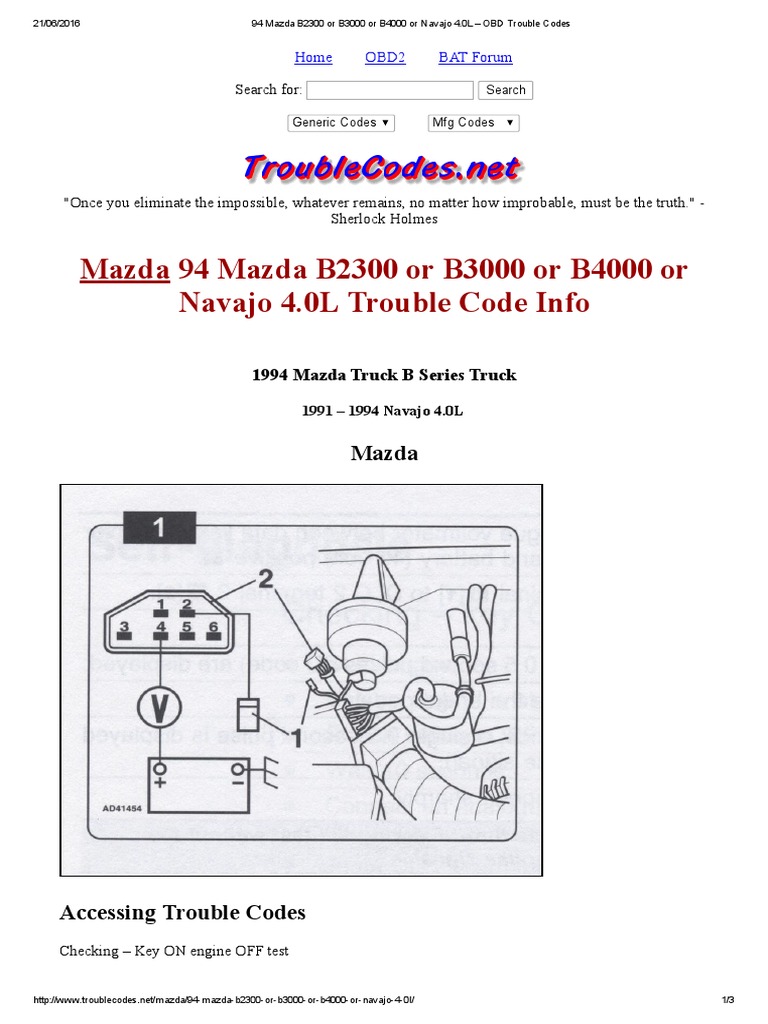 1994 Mazda B-Series OBD Codes Guide | PDF | Ignition System | Vehicles