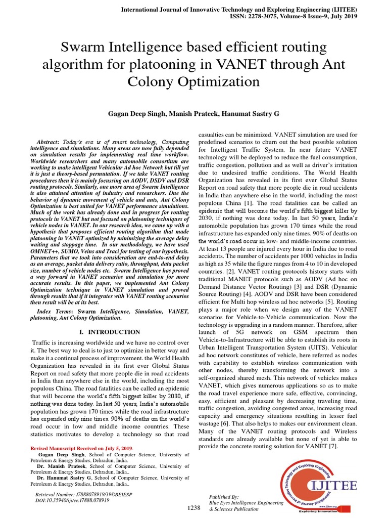 Swarm Intelligence Based Efficient Routing Algorithm For Platooning in ...