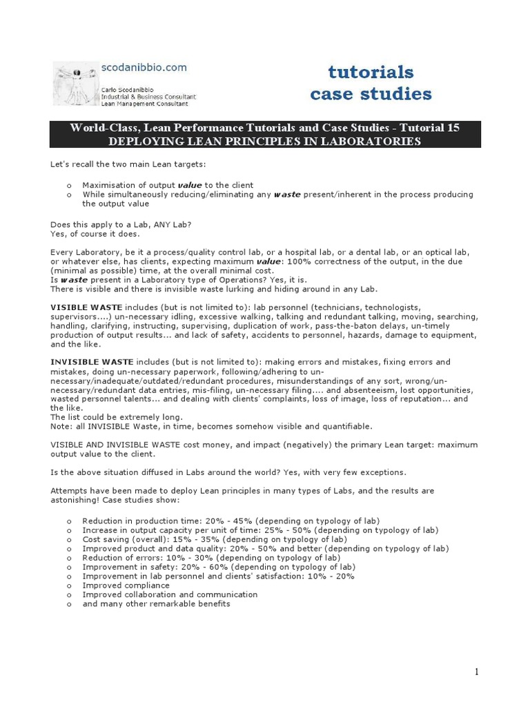 Deploying Lean Principles in Laboratories | PDF | Laboratories | Lean ...