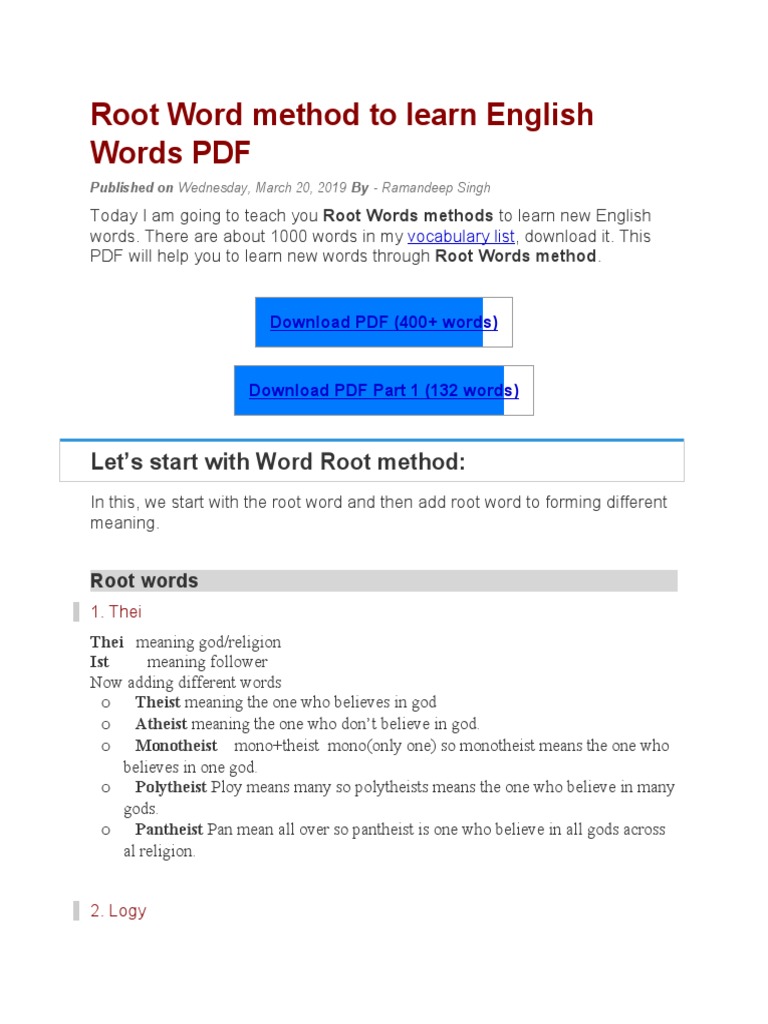 Mastering English with Root Words | PDF | Adjective | Verb