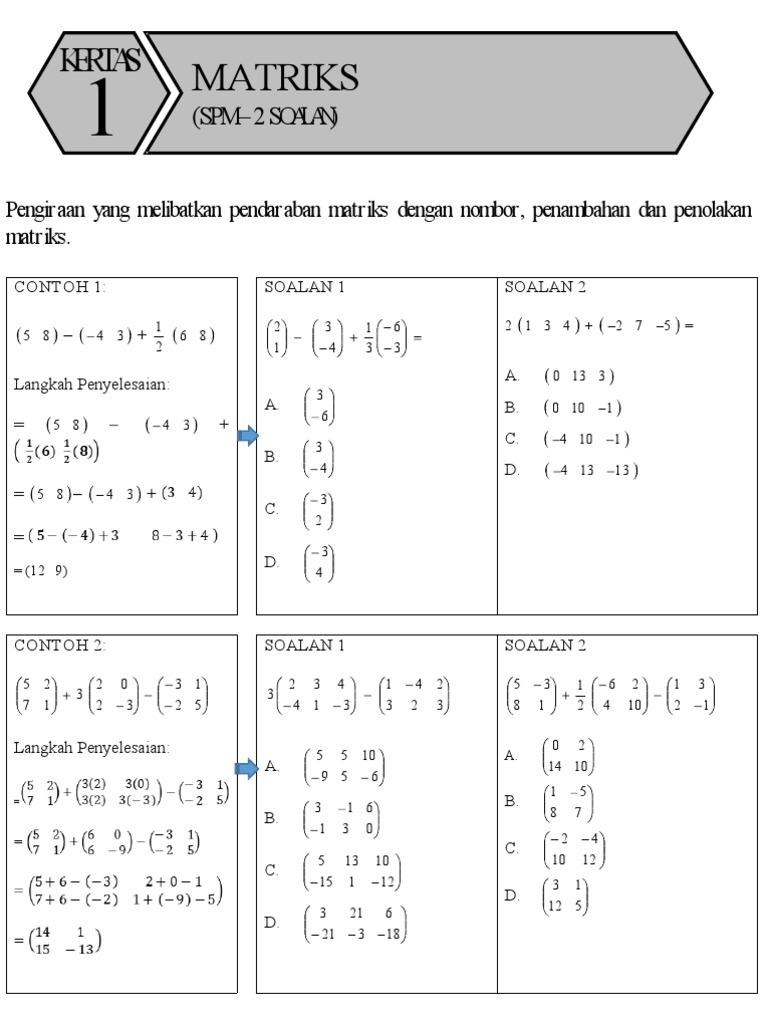 Soalan Pendaraban Matriks Tingkatan 5 | PDF
