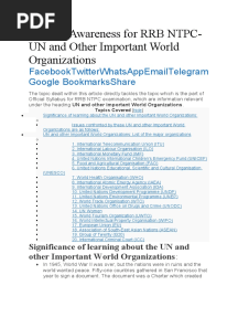 General Awareness For RRB NTPC-UN and Other Important World Organizations