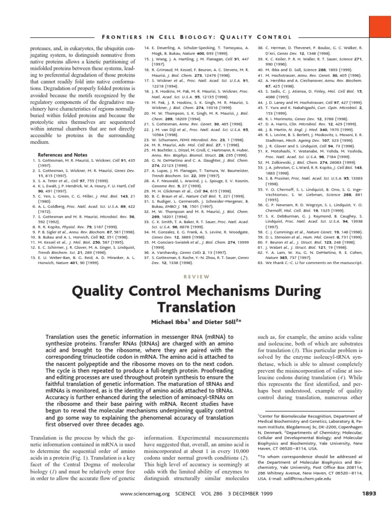 Quality Control Mechanisms During Translation PDF Translation