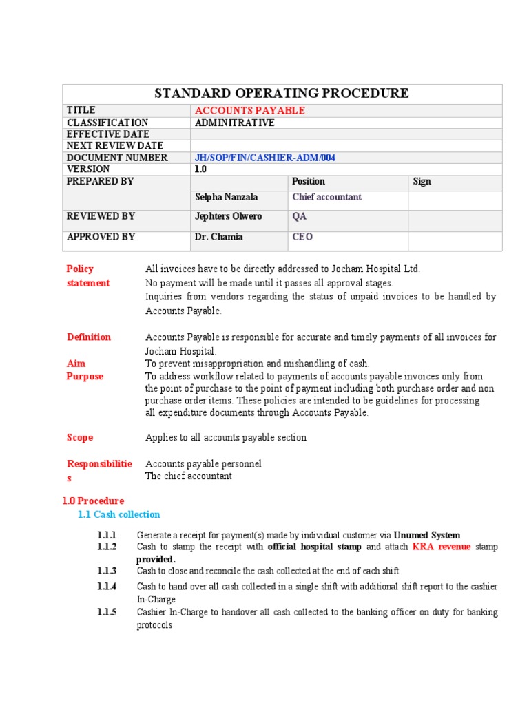 Sop's On Accounts Payable | PDF | Accounts Payable | Receipt