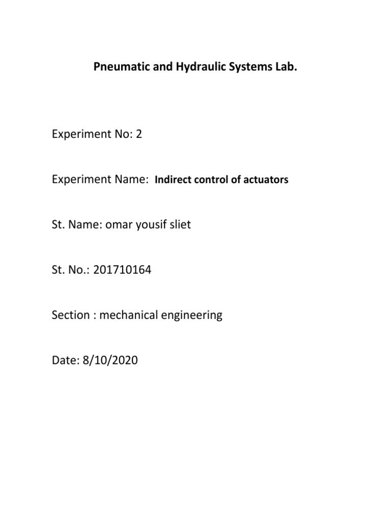 Pneumatic and Hydraulic Systems Lab. Experiment No 2 PDF