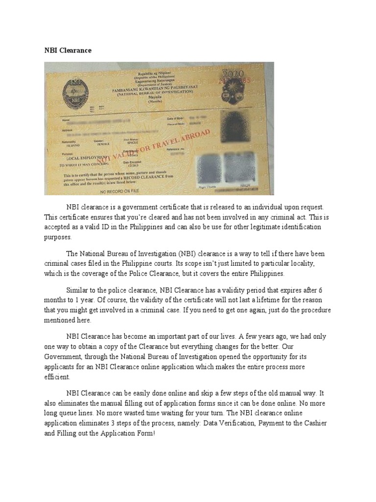 NBI Clearance PDF Criminal Record Identity Document