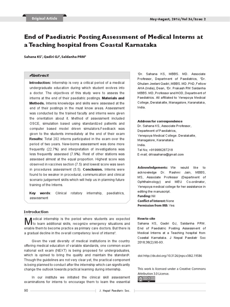 Pediatric Internship Assessment Results | PDF | Educational Assessment ...
