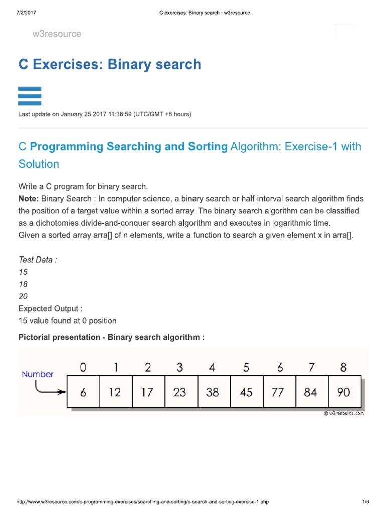 C Exercises - Binary Search - W3resource | PDF