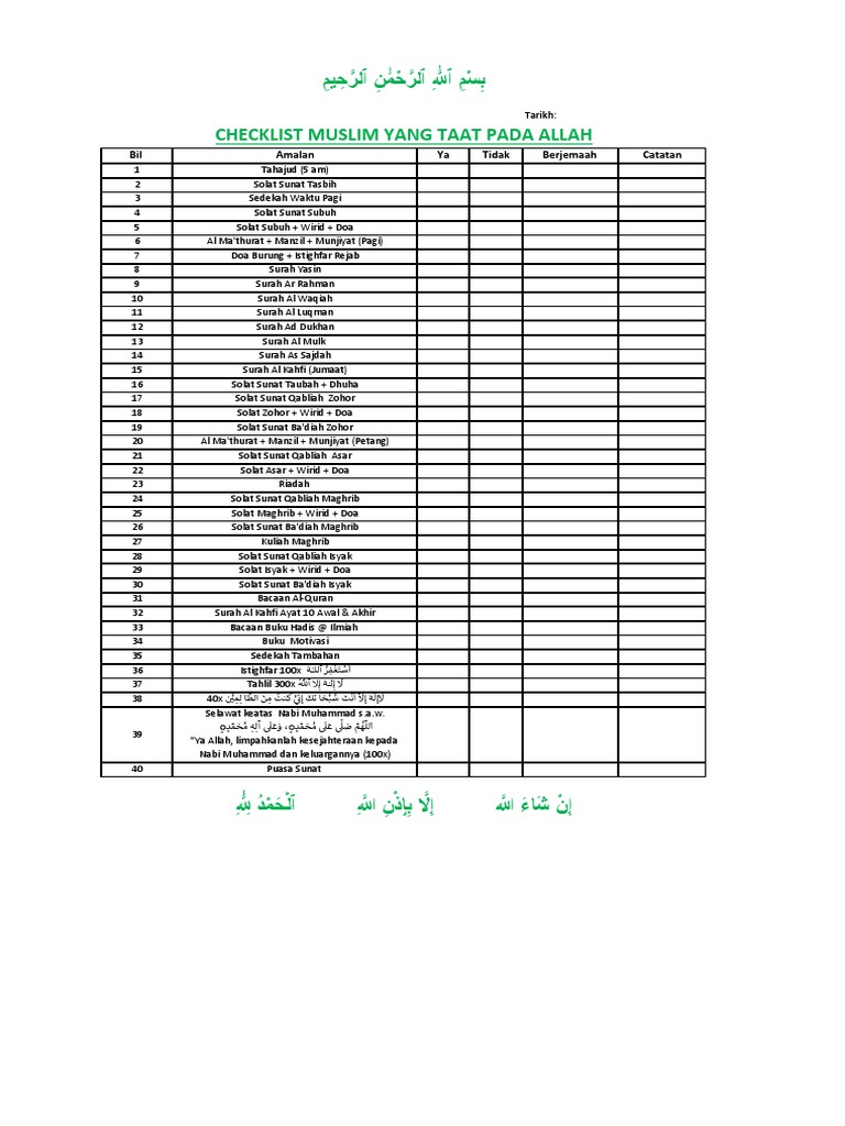 Checklist Muslim Harian Pdf