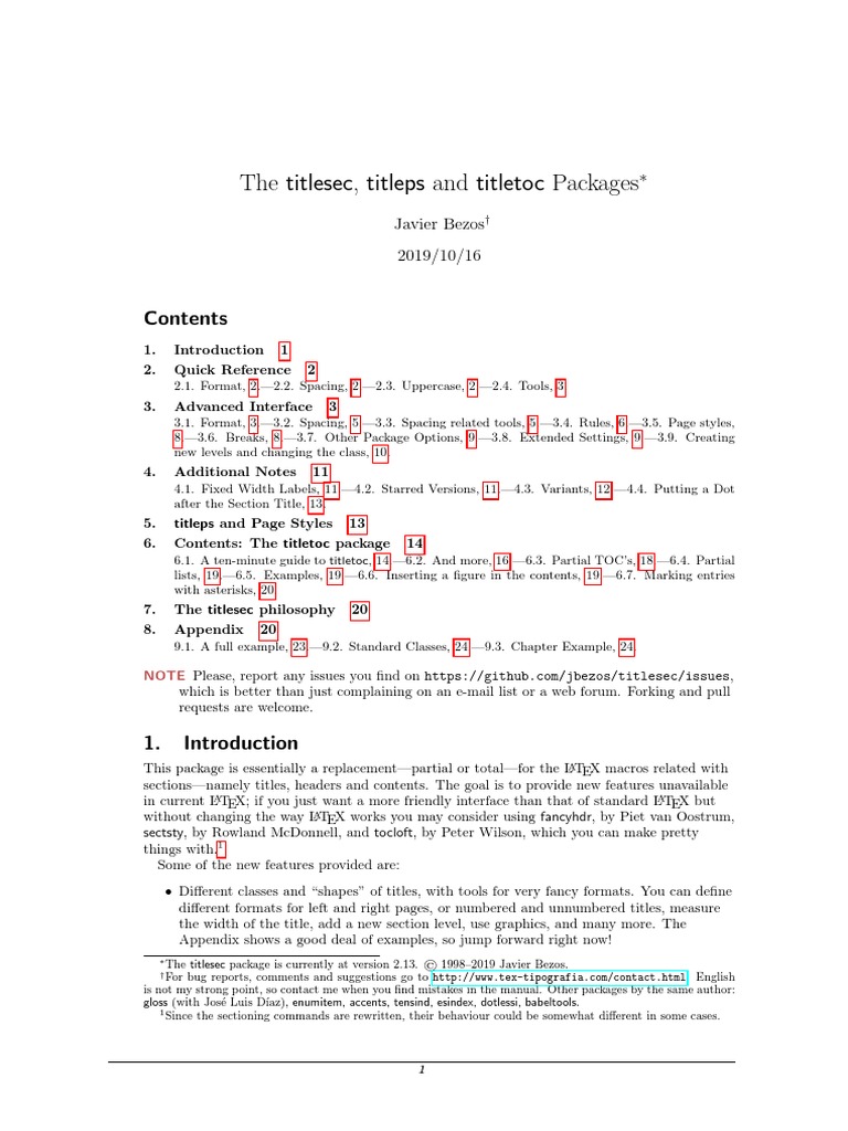 The Titlesec, Titleps and Titletoc Packages | PDF | Te X | Parameter ...