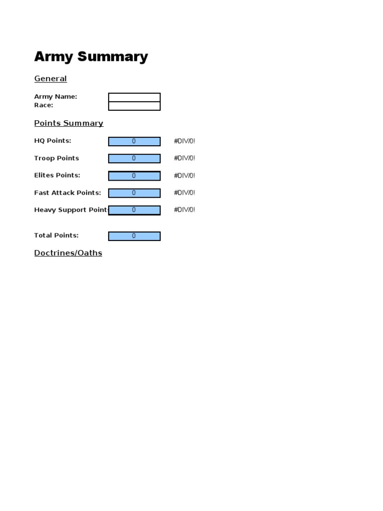 Army Points Summary and Structure | PDF | Warfare | Military