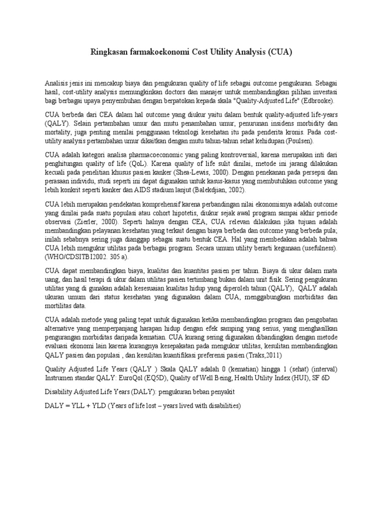 Analisis Cost Utility dalam Farmakoekonomi | PDF
