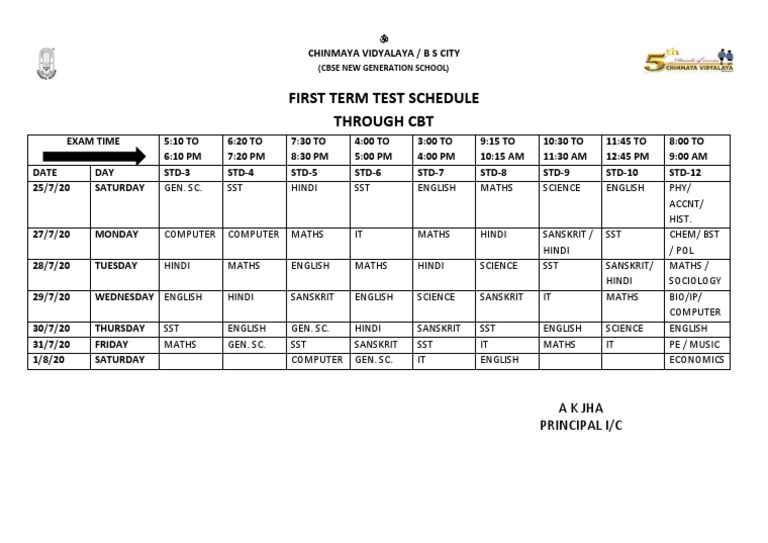First Term Test Schedule Through CBT: Akjha Principal I/C | PDF