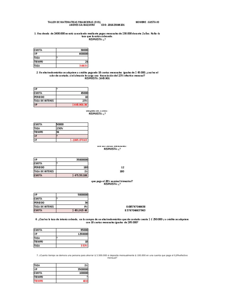 Ejercicios de Matemáticas Financieras | PDF | Tasas de interés | Interés