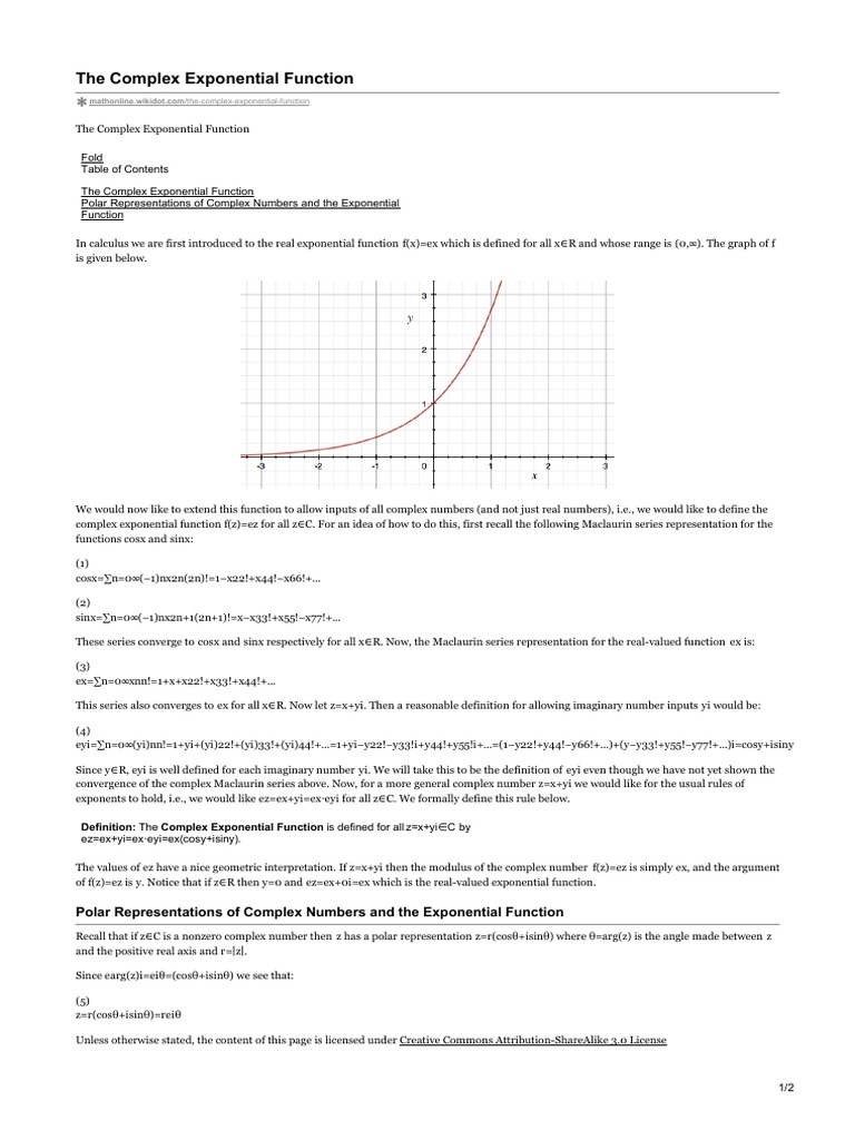 Complex Exponential Function Guide | PDF | Complex Number | Function ...