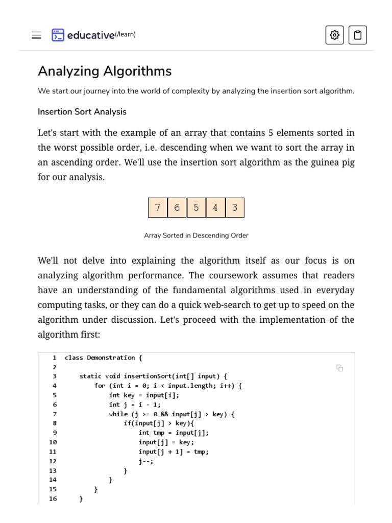 Analyzing Algorithms: Insertion Sort Analysis | PDF | Control Flow ...