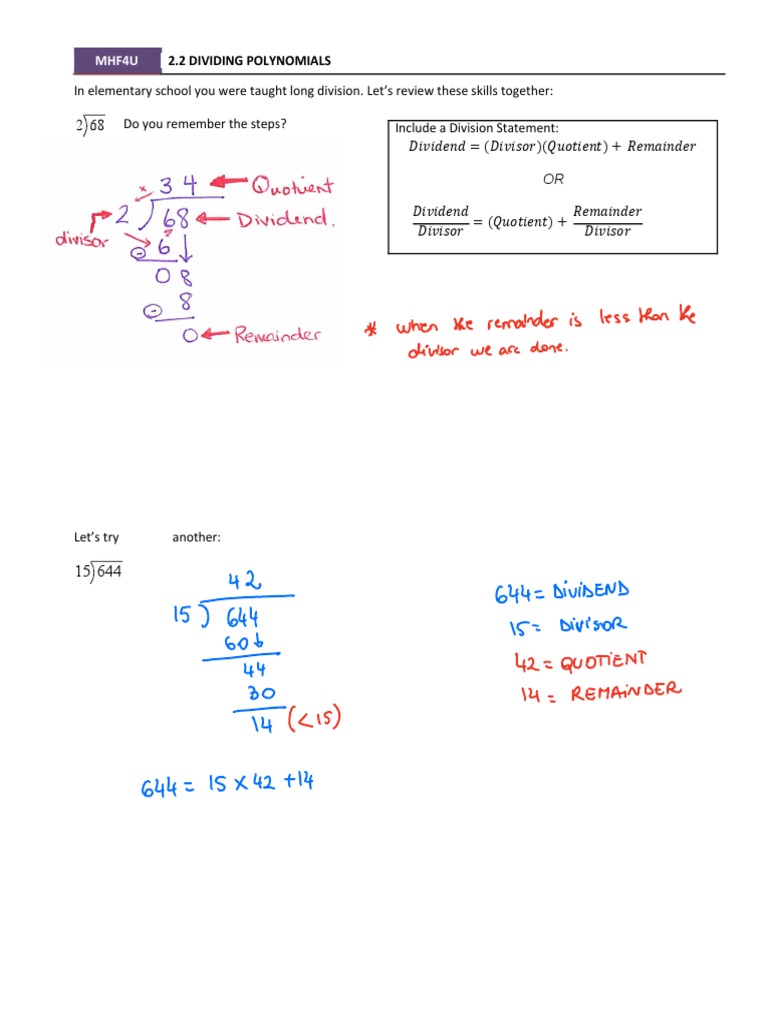 2.02 Dividing Polynomials (FILLED IN) PDF | PDF | Algorithms And Data ...