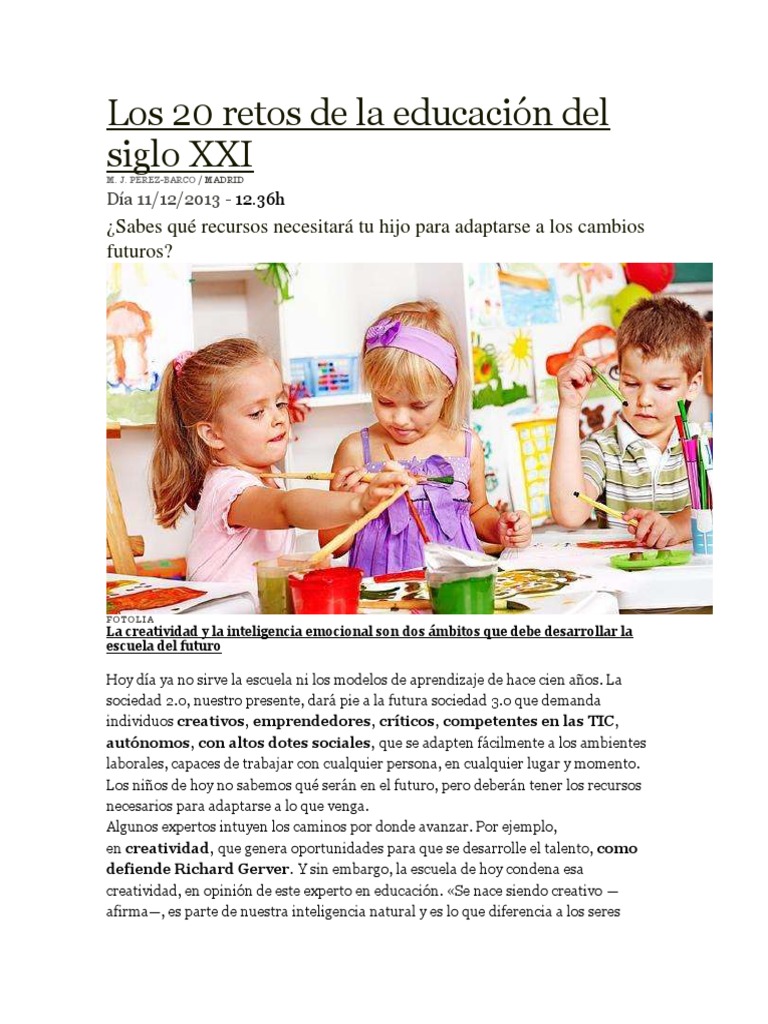 20 Retos de la Educación en el Siglo XXI | PDF | Plan de estudios ...
