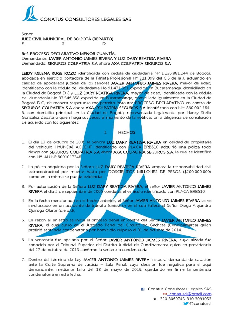 DEMANDA | Descargar gratis PDF | Póliza de seguros | Reaseguro