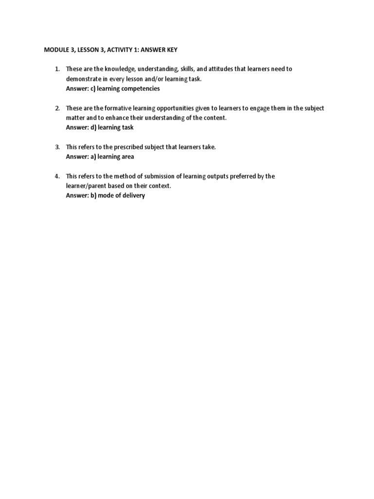 Lesson 3 Activity 1 Answer Key | PDF
