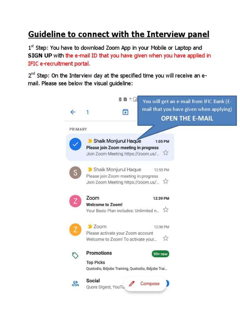 Guideline To Connect With The Interview Panel Through Zoom PDF