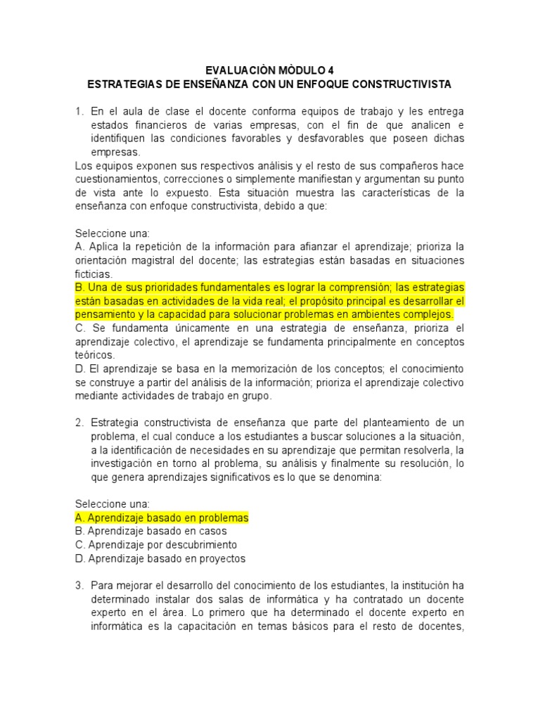 Evaluaciòn Mòdulo 4 Estrategis De Enseñanza Enfoque Constructivista