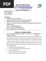 St. Peter's High School: Class - Iii: Worksheet - Ii