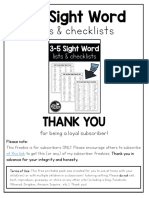 3-5 Sight Word Lists & Checklists: Thank You