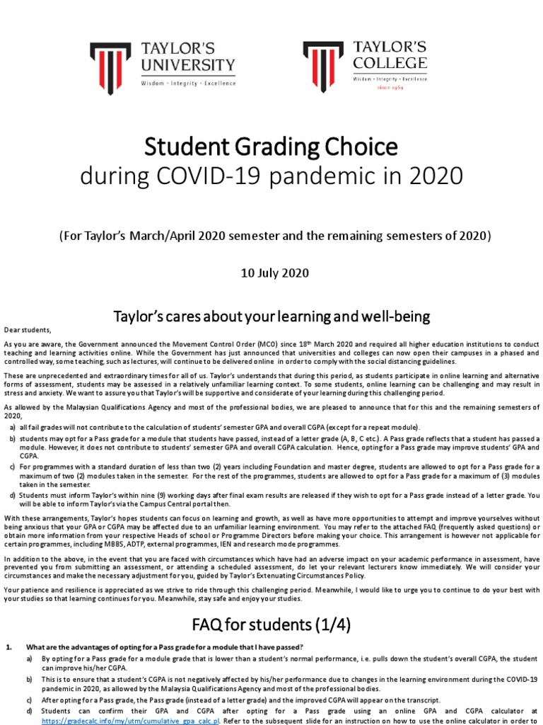 Taylor's University CGPA Grading Options | PDF | Career & Growth | Business