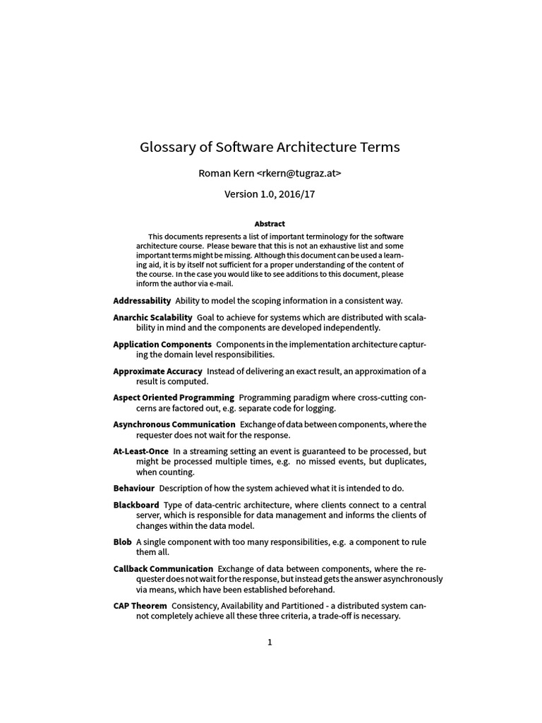 Glossary of Software Architecture Terms Roman Kern Version 1.0, 2016/
