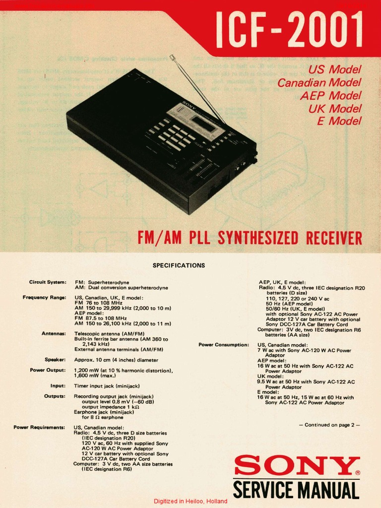 Sony ICF-2001 Service Manual PDF | PDF