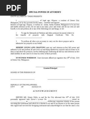 SPECIAL POWER OF ATTORNEY SAMPLE