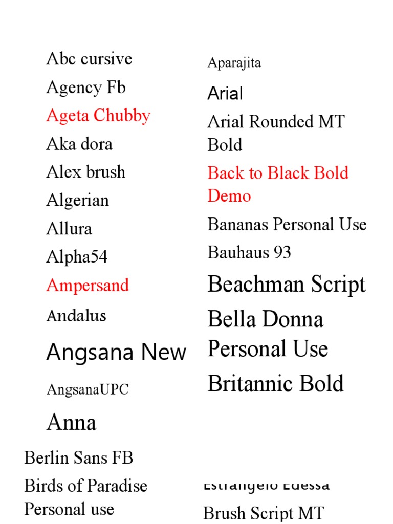 Font Styles and Examples List | PDF | Home & Garden | Poetry