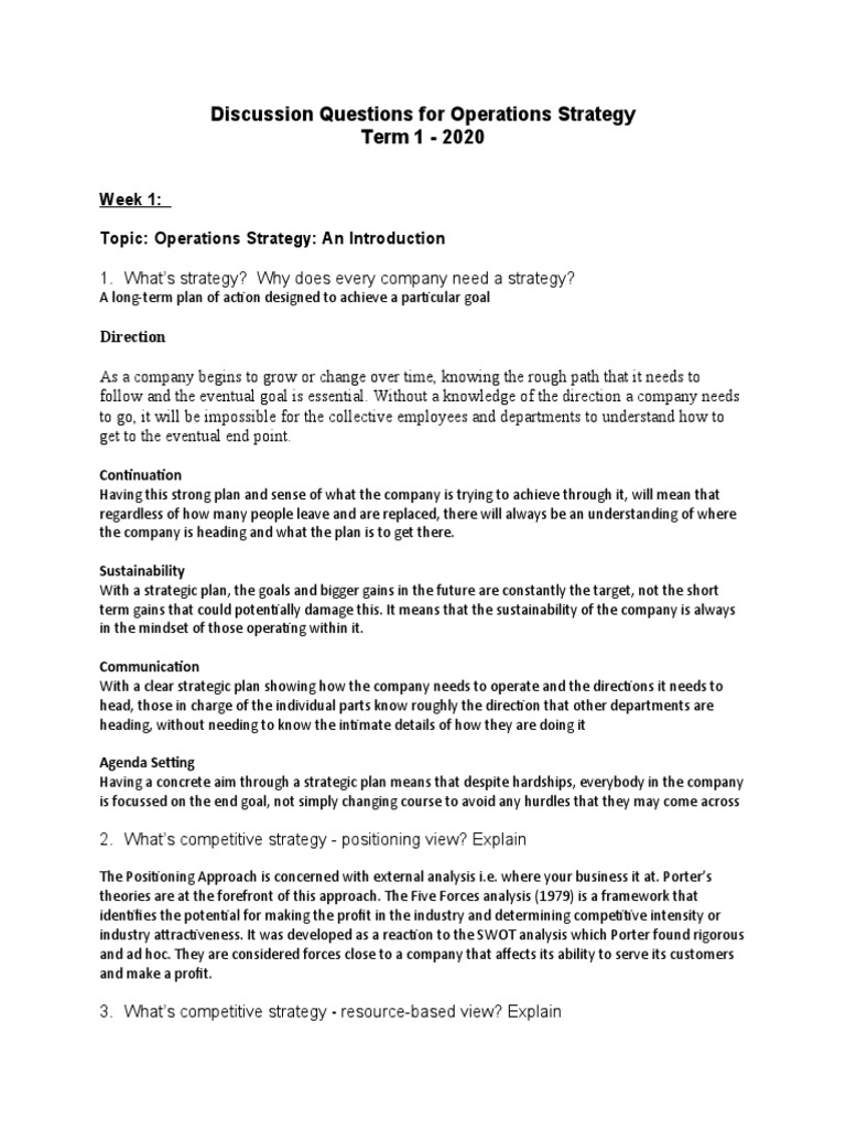 Operations Strategy Discussion Questions | PDF | Strategic Management ...