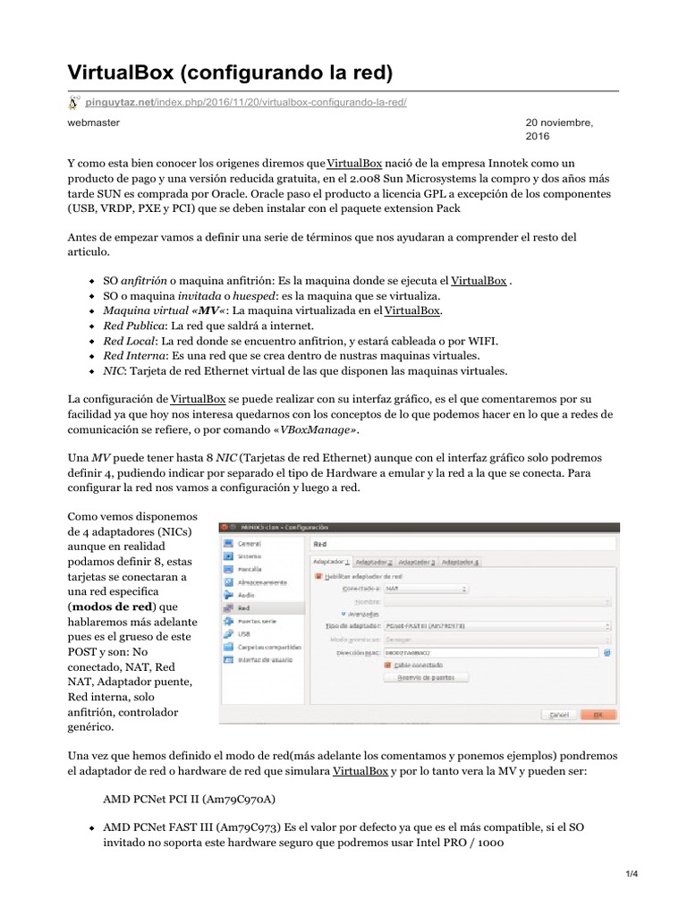 VirtualBox Configurando La Red PDF PDF Controlador de interfaz de
