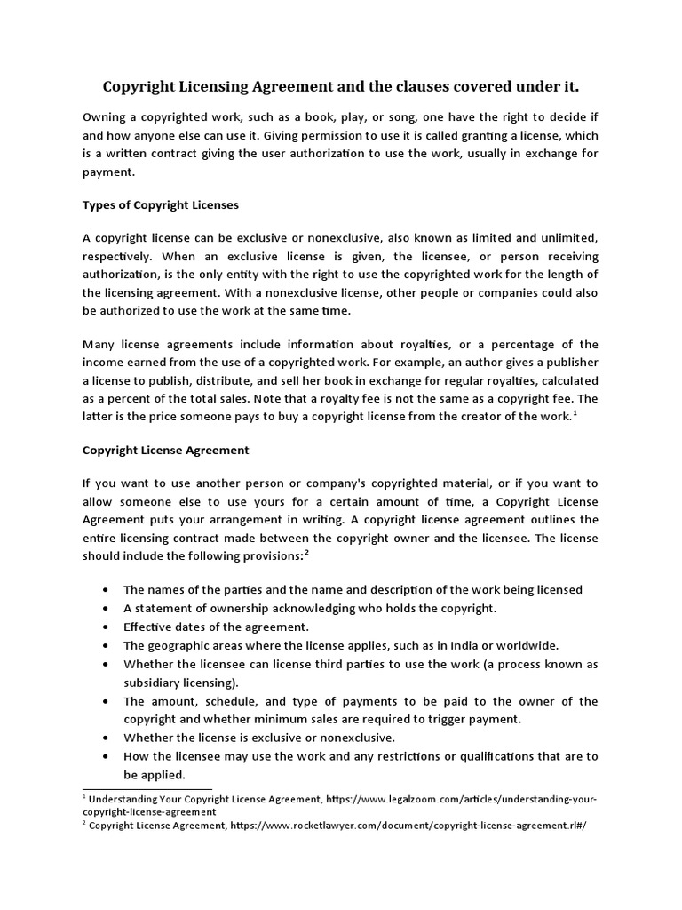 Copyright Licensing Agreement and The Clauses Covered Under It PDF
