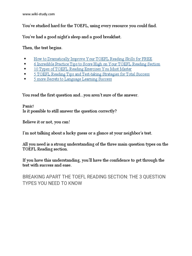 Master TOEFL Reading Question Types | PDF | Inference | Question