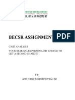 Becsr Assignment: Case Analysis: Your Star Sales Person Lied: Should He Get A Second Chance?