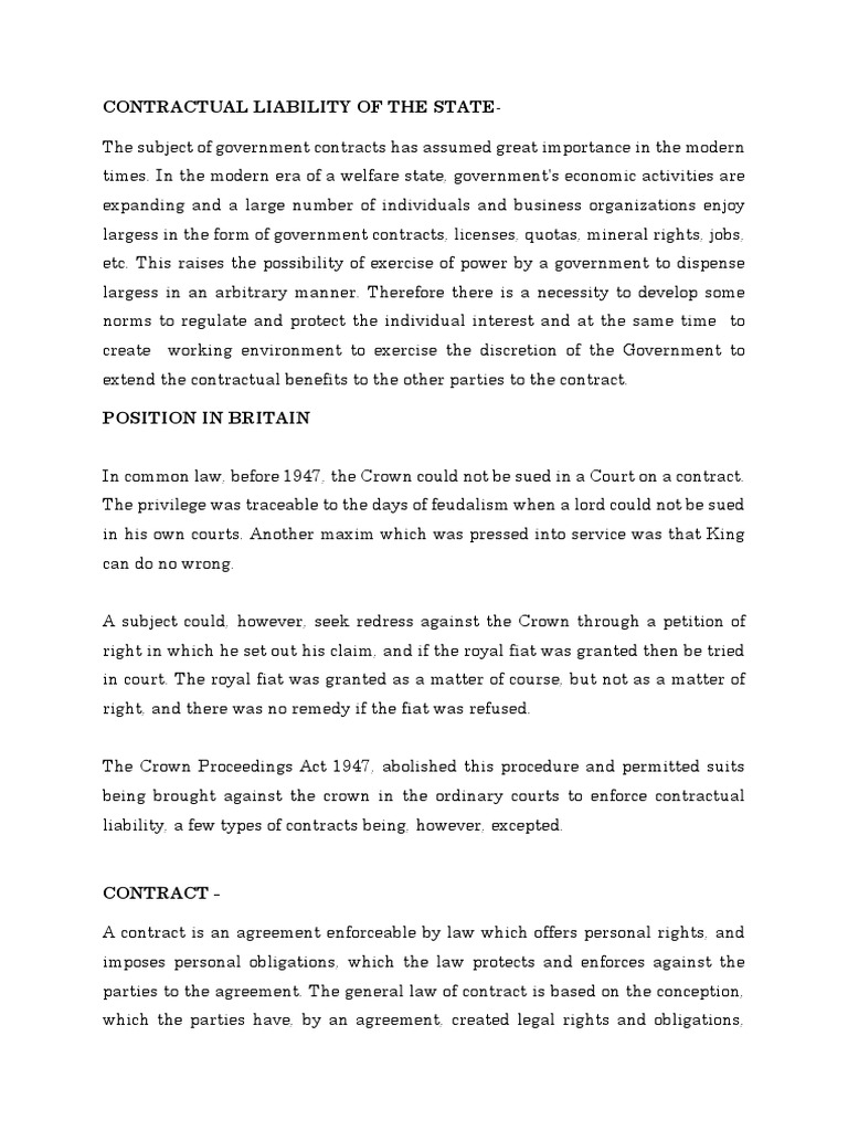 Government Contractual Liability in India | PDF | Breach Of Contract ...