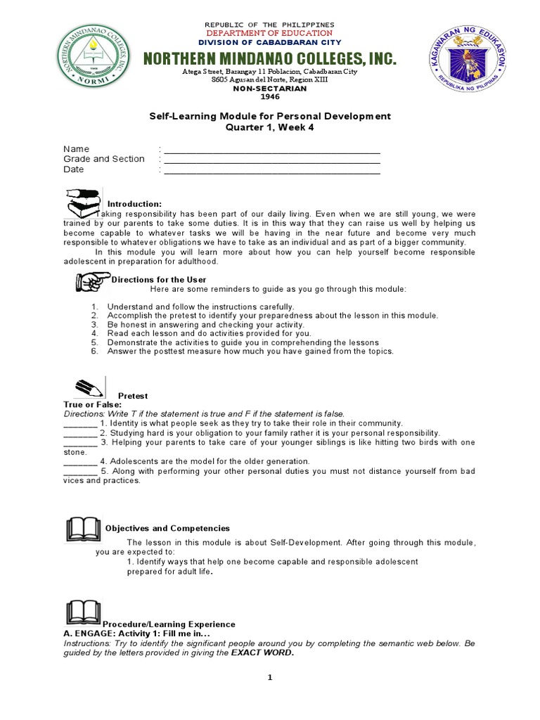 Northern Mindanao Colleges, Inc.: Self-Learning Module For Personal ...