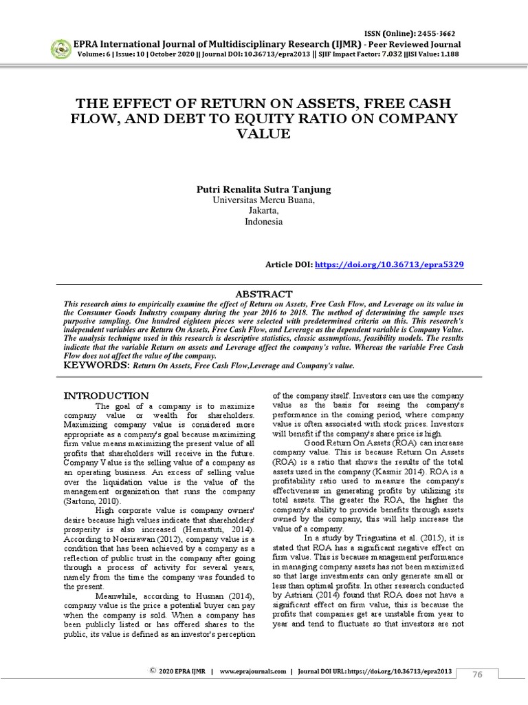 Impact of ROA, Cash Flow, and Debt on Value | PDF | Free Cash Flow | Stocks