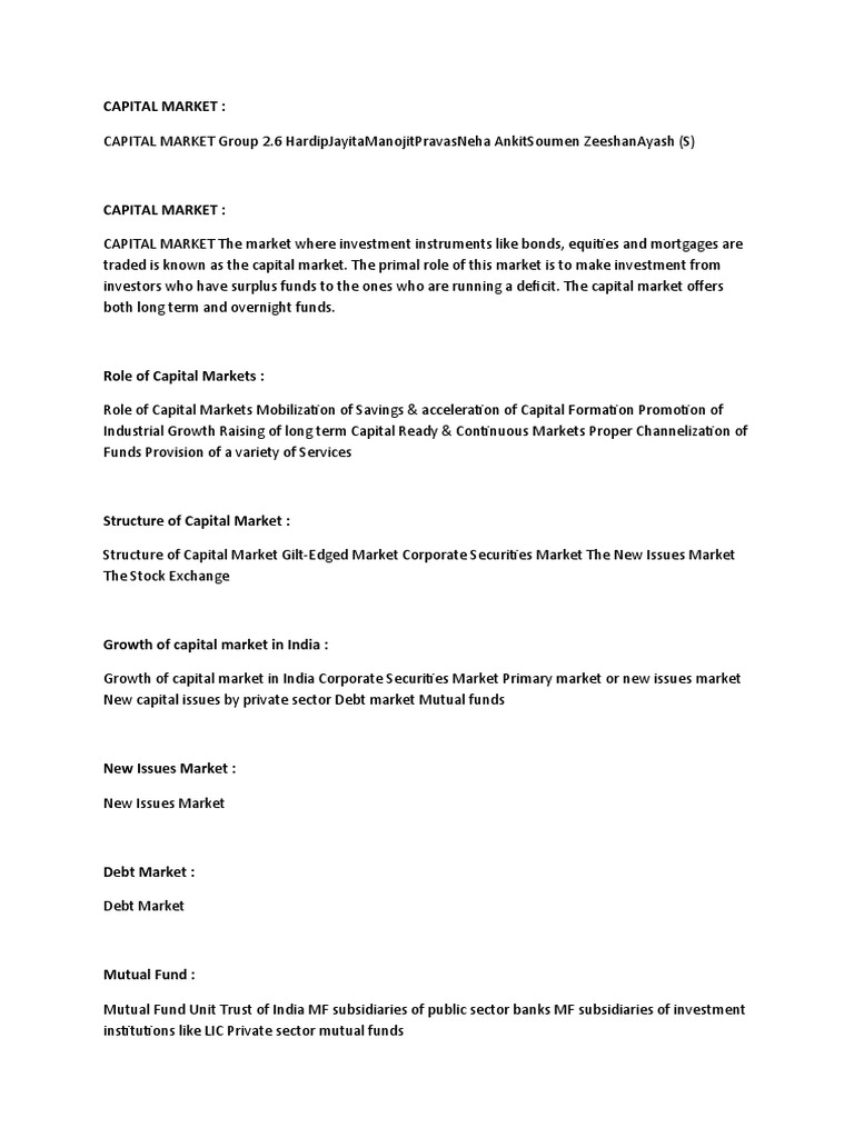 Capital Market | PDF | Capital Market | Securities (Finance)