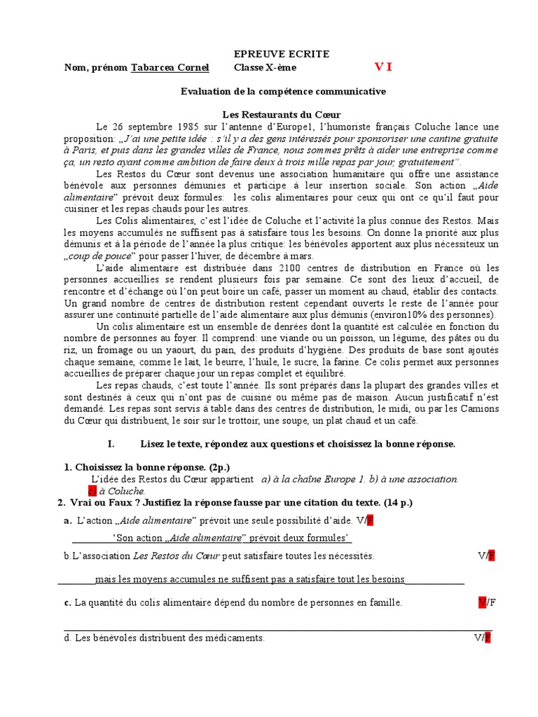 Varianta 1 Pdf Nourriture Et Boisson Nourritures
